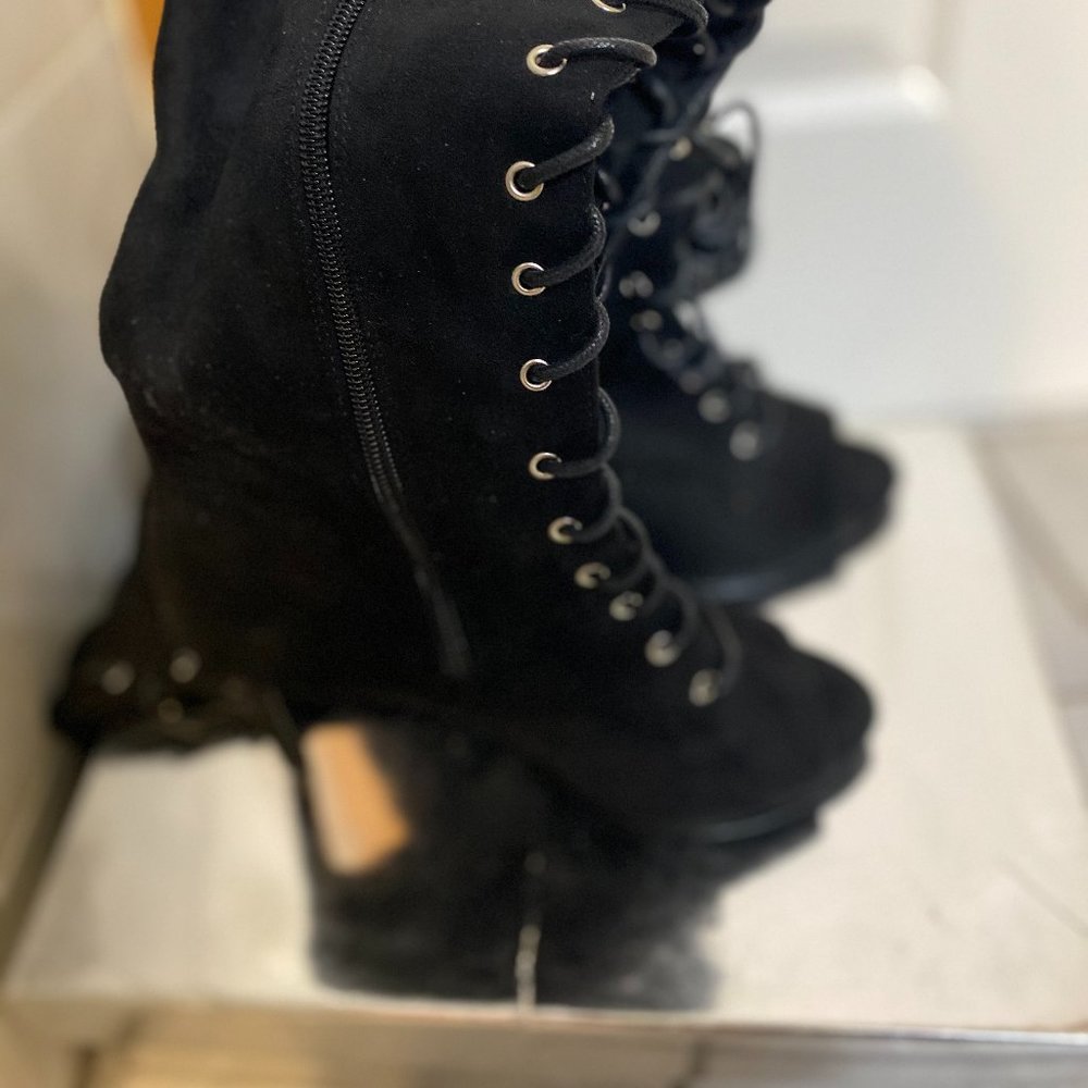 Public Desire Over Knee Black Lace Up Boots